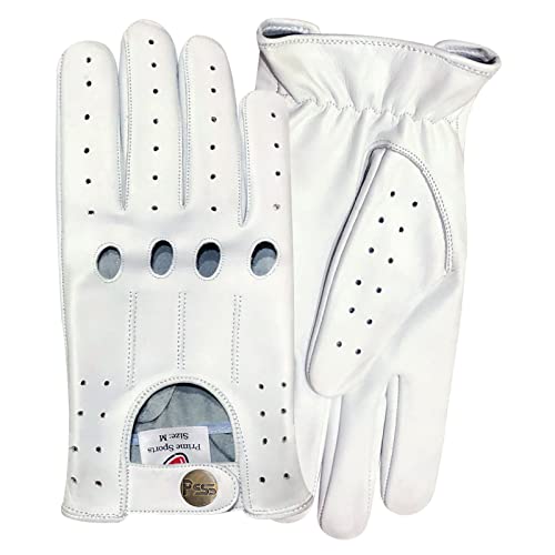 PSS Guantes de conducción clásicos de cuero sin forro para hombre, chofer, estilo vintage retro, para ciclismo, equitación, gimnasio, silla de ruedas, guantes de verano 507 (M, blanco)