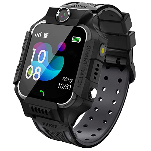 PTHTECHUS Reloj Inteligente Niños, Smartwatch con Llamadas, Pulsera Inteligente Juegos Música Cámara Podómetro Linterna Despertador Calculadora, Estudiantes Niño Niña Regalos de Cumpleanos (Negro)