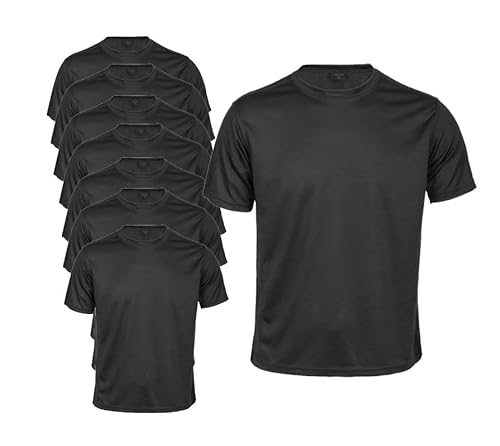 publiclick Lote 10 Camisetas Tecnicas Deportivas 135gr, Negras, 100% poliéster Transpirable de 135g/m2 (M)