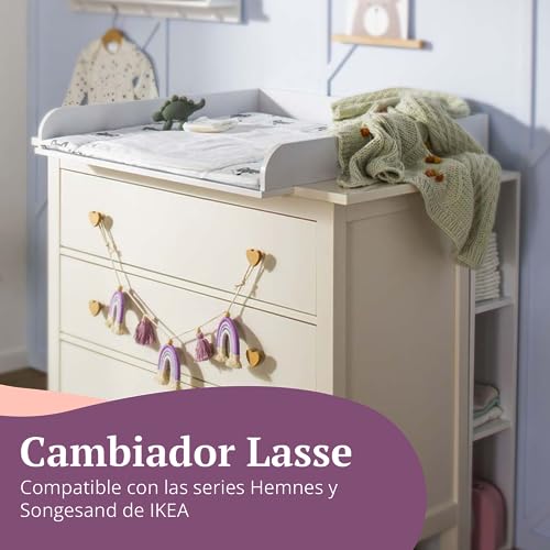 Puckdaddy – Cambiador Lasse, Compatible con la Cómoda Hemnes de IKEA – 80 x 80 x 10 cm de Madera Blanca – Tablero de Calidad con Material de Montaje para Pared