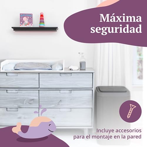 Puckdaddy – Cambiador Lasse, Compatible con la Cómoda Hemnes de IKEA – 80 x 80 x 10 cm de Madera Blanca – Tablero de Calidad con Material de Montaje para Pared