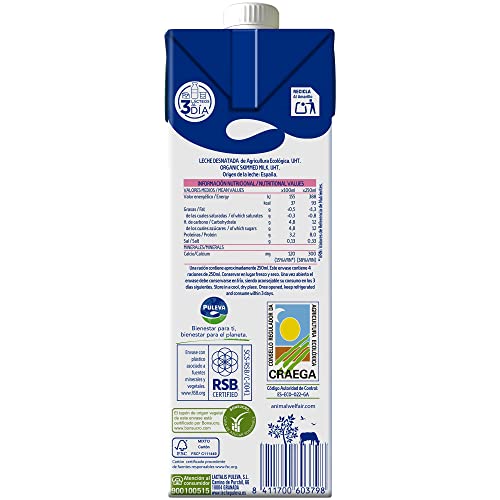 PULEVA Leche Ecológica Desnatada pack 6x1 lt.