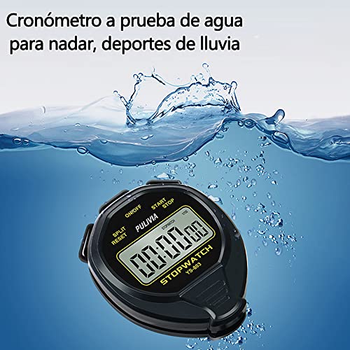 PULIVIA Cronómetro Deportivo Temporizador Cronómetro Simple IP65 Prueba Agua, Sin Reloj Sin Calendario Sin Alarma, Cronómetro Fácil Usar Entrenadores Correr Natación Entrenamiento Deportivo, Amarillo