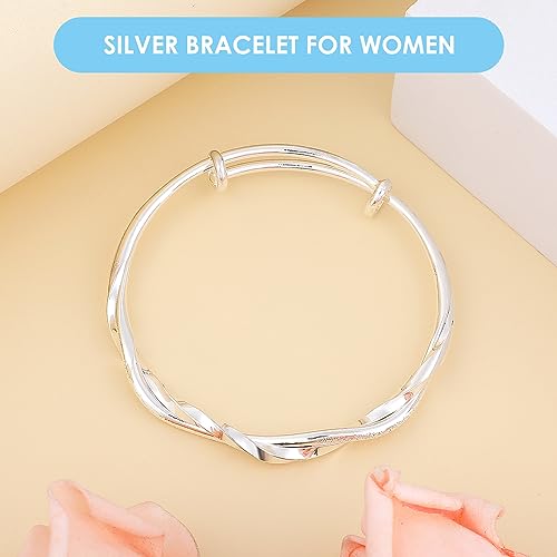 Pulsera de plata ajustable para todos los tamaños, pulsera para aliviar la ansiedad, pulsera clásica de plata para mujeres y niñas, regalo de cumpleaños, San Valentín, graduación, Acero inoxidable