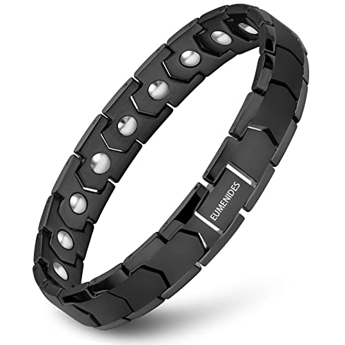 Pulsera magnética para hombre, de acero de titanio, pulsera con 18 imanes, acero inoxidable (negra)