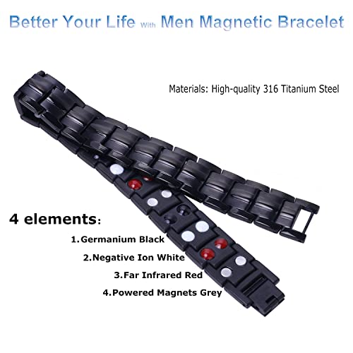 Pulseras magnéticas para hombres y mujeres, terapia magnética de doble resistencia para artritis y alivio del dolor carpiano,con herramienta de eliminación de enlaces gratis y caja de regalo (negro)