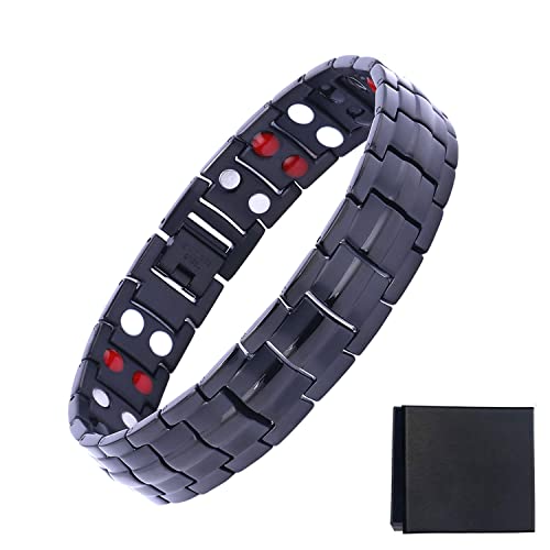 Pulseras magnéticas para hombres y mujeres, terapia magnética de doble resistencia para artritis y alivio del dolor carpiano,con herramienta de eliminación de enlaces gratis y caja de regalo (negro)