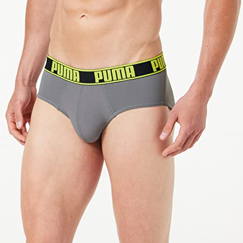 PUMA Active Brief 2p Packed Ropa Interior, Gris Grey Yellow, S (Pack de 2) para Hombre