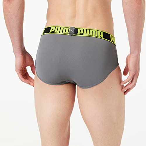 PUMA Active Brief 2p Packed Ropa Interior, Gris Grey Yellow, S (Pack de 2) para Hombre