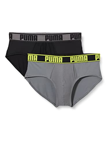 PUMA Active Brief 2p Packed Ropa Interior, Gris Grey Yellow, S (Pack de 2) para Hombre