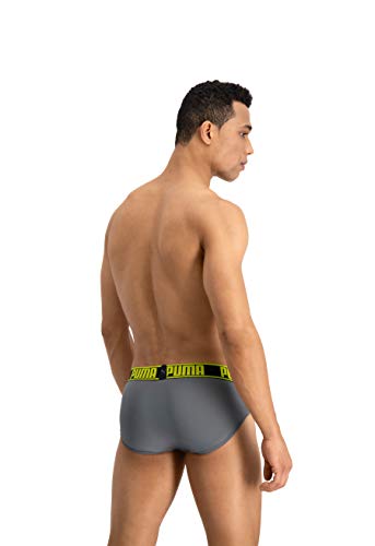 PUMA Active Brief 2p Packed Ropa Interior, Gris Grey Yellow, S (Pack de 2) para Hombre