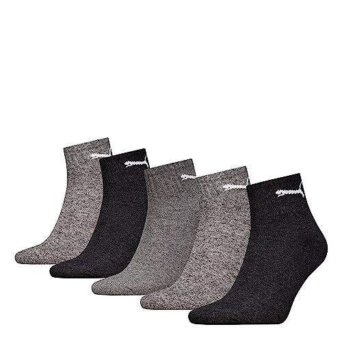 PUMA Short Crew Socks (5 Pack) Calcetines, Gris (Oscuro)/Gris (Medio)/Gris (Claro), 39-42 (Pack de 5) Unisex Adulto