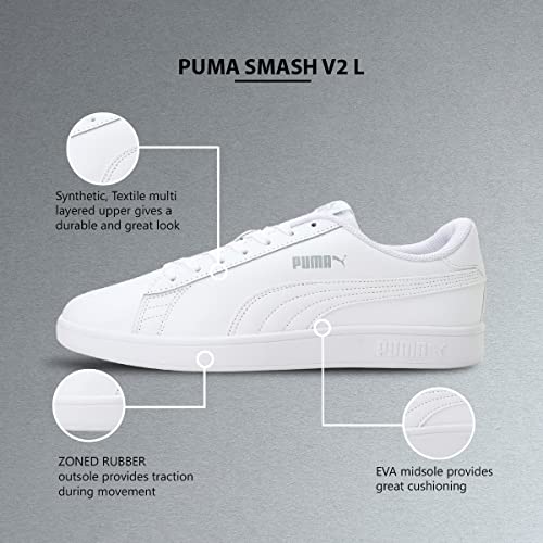 PUMA Smash V2 L, Trainers & Sneakers Unisex adulto, Puma White-Puma White, 40.5 EU