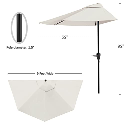 Pure Garden Sombrilla de medio patio de 9 pies – Toldo de sombra de apertura de semicírculo de manivela fácil – Para muebles contra una pared, porche o balcón (bronceado)