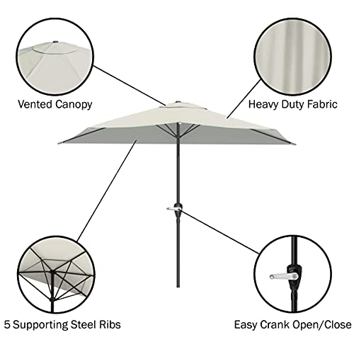 Pure Garden Sombrilla de medio patio de 9 pies – Toldo de sombra de apertura de semicírculo de manivela fácil – Para muebles contra una pared, porche o balcón (bronceado)