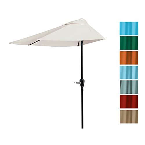 Pure Garden Sombrilla de medio patio de 9 pies – Toldo de sombra de apertura de semicírculo de manivela fácil – Para muebles contra una pared, porche o balcón (bronceado)