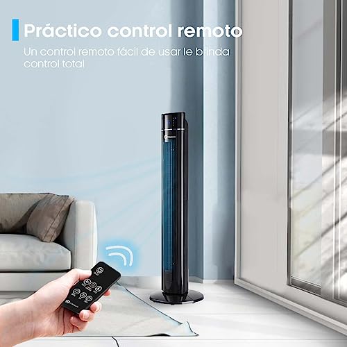 PureMate Ventilador de torre oscilante de 109 cm con purificador de aire y función de aroma, 3 velocidades de ventilador, pantalla LED, temporizador, ventilador de piso portátil sin aspas