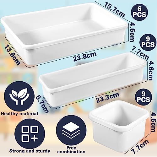 Purpledi Organizador de Cajones para Baño, 24 pcs Separadores de Plastico para Cocina, Organizador de Bandejas, Cajas Apilables para Almacenamiento (Blanco)