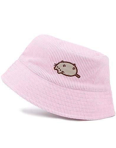 Pusheen The Cat Bucket Hat para niñas | Niños Adolescentes Dibujos Animados Gato Animal de un tamaño de cordón Rosa Sombrero de Sol de Verano | Regalos de mercancía