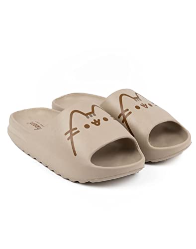 Pusheen The Cat Sliders Chicas | Sandalias marrones para niños de dibujos animados Tabby Cat Character | Beachwear Summer Swimwear Calzado Zapatos