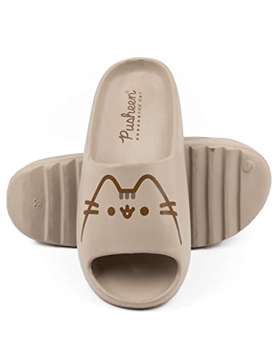 Pusheen The Cat Sliders Damas | Sandalias marrones marrones de dibujos animados para mujer Tabby Cat Character | Beachwear Summer Swimwear Calzado Zapatos