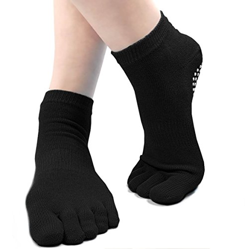 PUTUO Mujer Calcetines Pilates Yoga Antideslizantes, Mujer Cinco Calcetines de los Dedos para Pilates Yoga Danza Gimnasio Deportes Artes Marciales, 4 pares