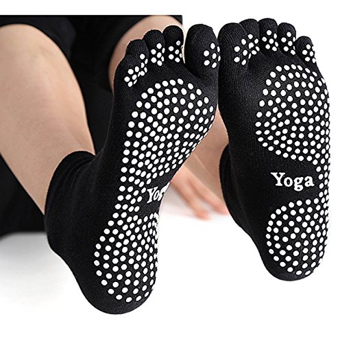 PUTUO Mujer Calcetines Pilates Yoga Antideslizantes, Mujer Cinco Calcetines de los Dedos para Pilates Yoga Danza Gimnasio Deportes Artes Marciales, 4 pares