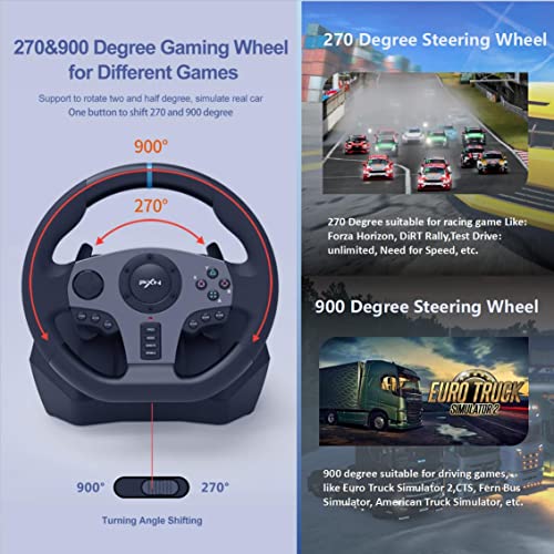 PXN V9 Volante de Carreras de 270/900° con Pedales y Palanca de Cambios y Feedback Vibración, con Tool App, Volante para PC, Xbox, PS4, PS3 y Switch
