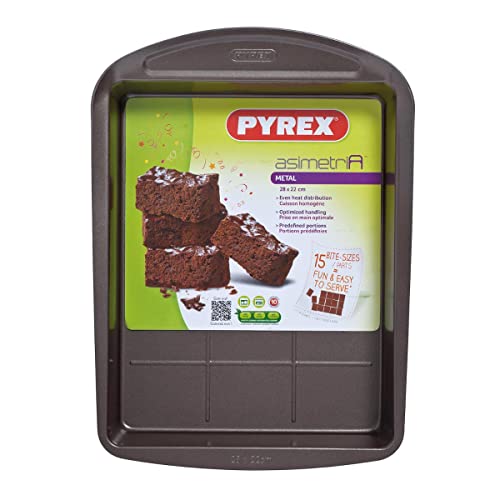 Pyrex Bandeja 28X22Cm Forma Brownies Asimetria, Acero, Negro, 1.56 cm