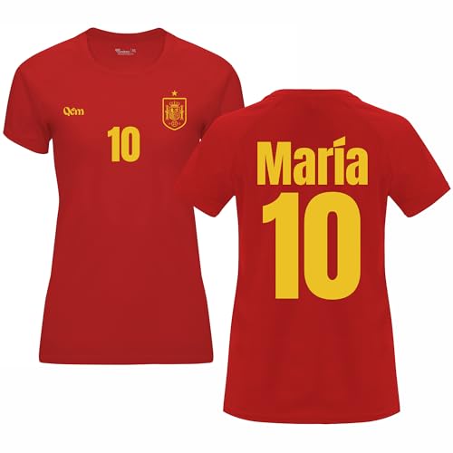 QCM PRODUTOS PERSONALIZADOS Camiseta de Fútbol Personalizada | España | Mujer | no Oficial | Deporte (S, Roja)