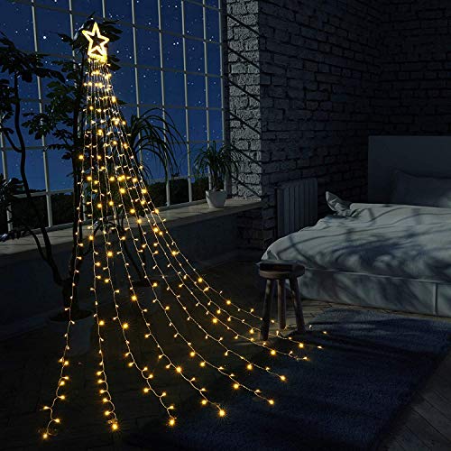 Qedertek Cortina de Luces con Estrella, 317 LED Luces de Navidad Decorativas, Guirnalda Luces Led Blanco Calido, Cortina Luces LED para Decoración Navidad, Bodas, Fiesta, Exterior, Arboles, jardín