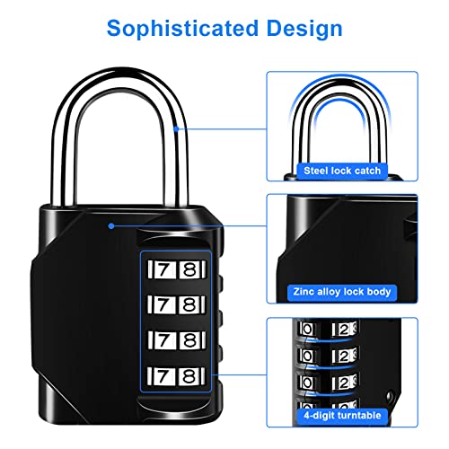 QEIHITYO Candado Combinacion Candado de Combinaciónde 4 dígitos, Candado Taquilla Gimnasio Numérico de Aleación de zinc Adecuado para Armarios, Garajes, Puertas, Escuelas (Negro)