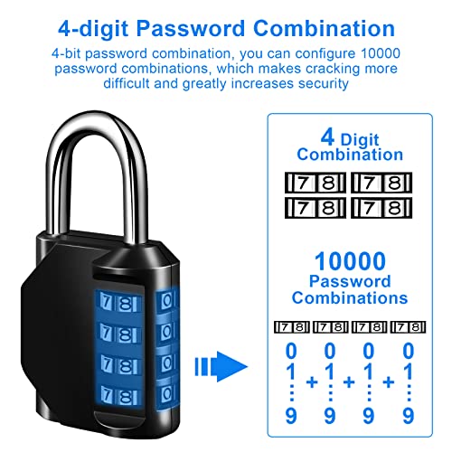 QEIHITYO Candado Combinacion Candado de Combinaciónde 4 dígitos, Candado Taquilla Gimnasio Numérico de Aleación de zinc Adecuado para Armarios, Garajes, Puertas, Escuelas (Negro)