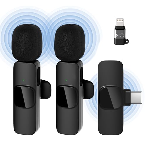 Qhot Microfono Inalambrico para iPhone, Micrófono Lavalier Inalámbrico Bluetooth Plug-Play para Grabación de Video, Portátil, Podcast, Vlog, YouTube/TikTok (iOS&USB-C/2 Mic)