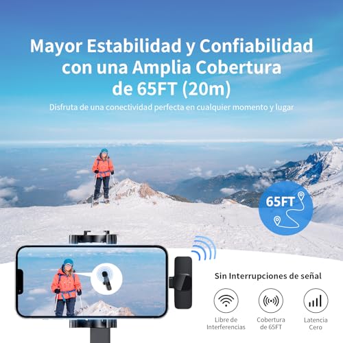 Qhot Microfono Inalambrico para iPhone, Micrófono Lavalier Inalámbrico Bluetooth Plug-Play para Grabación de Video, Portátil, Podcast, Vlog, YouTube/TikTok (iOS&USB-C/2 Mic)