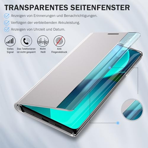 Qissy Funda para Xiaomi 13T Pro teléfono móvil funda plegable flip cuero duro PC resistente a los golpes funda fina espejo para Xiaomi 13T Pro 5G funda con soporte plegable funda transparente para