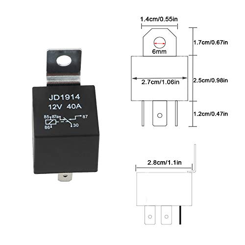 QitinDasen 5 Piezas 5 Pines Coche Relé, 12V 40A SPDT Relé Automotriz con Toma de Arnés y 14/16 AWG Precableado, para Auto Camión Barco (Negro)