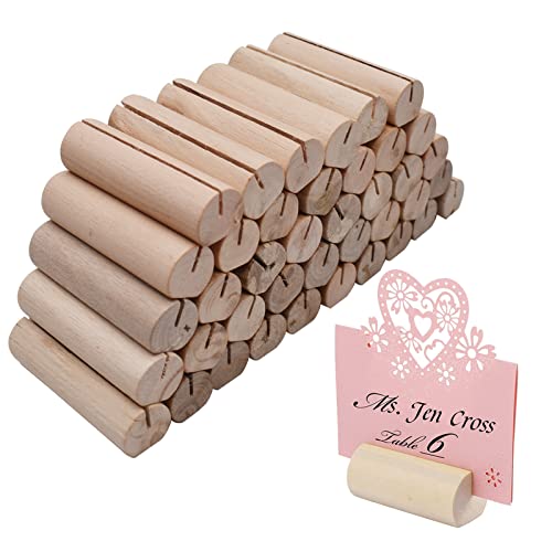 Qixuer 40 Pcs Tarjetero de Madera,Porta Tarjetas Base Madera Portatarjetas Soportes Bloque de Firma de Escritorio Tocón Madera Soportes Tarjetas de Fotos para Fiestas Celebraciones Decoración Boda