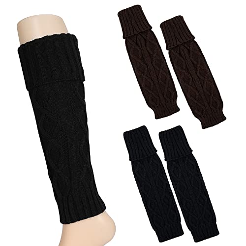 QKURT 2 Pares de Calentadores de Piernas para Mujeres y Niñas, Calentadores de Piernas de Tobillo de Punto de Cable para Invierno, Calcetines Altos sin pies Hasta la rodilla, Calcetines para Botas