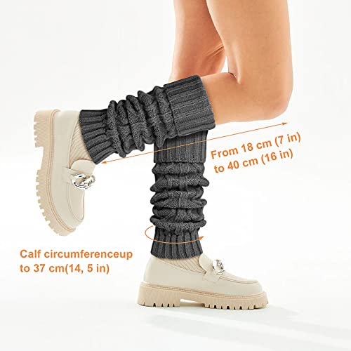 QKURT 2 Pares de Calentadores de Piernas para Mujeres y Niñas, Calentadores de Piernas de Tobillo de Punto de Cable para Invierno, Calcetines Altos sin pies Hasta la rodilla, Calcetines para Botas