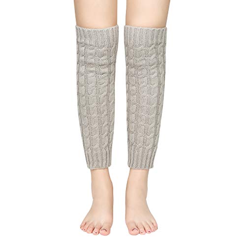 QKURT 2PCS Calentadores de Piernas, Invierno Punto Crochet Rodilla Alta Piernas más altas