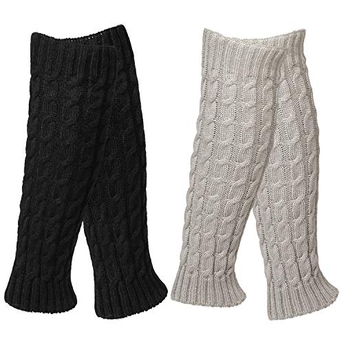 QKURT 2PCS Calentadores de Piernas, Invierno Punto Crochet Rodilla Alta Piernas más altas