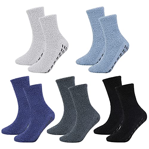 QKURT 5 Pares de Calcetines de Mujer, Calcetines Antideslizantes de Casa de Invierno Calcetines Suaves y Esponjosos