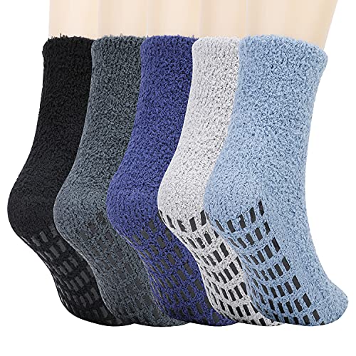 QKURT 5 Pares de Calcetines de Mujer, Calcetines Antideslizantes de Casa de Invierno Calcetines Suaves y Esponjosos