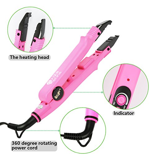 Qliver Plancha de Calor Profesional para la Extensión del Pelo de Las Extensiones de Cabello de Hierro (Rosa)