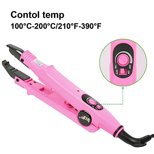 Qliver Plancha de Calor Profesional para la Extensión del Pelo de Las Extensiones de Cabello de Hierro (Rosa)