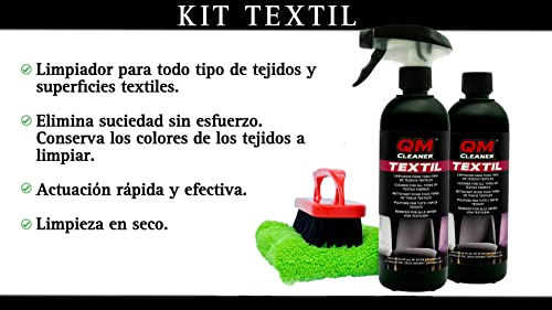 QM Cleaner Kit limpiador de tejidos para sillas, sillones, alfombras- Incluye 2 QM Textil, 1 microfibra y 1 cepillo premium extra