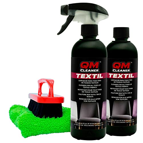 QM Cleaner Kit limpiador de tejidos para sillas, sillones, alfombras- Incluye 2 QM Textil, 1 microfibra y 1 cepillo premium extra