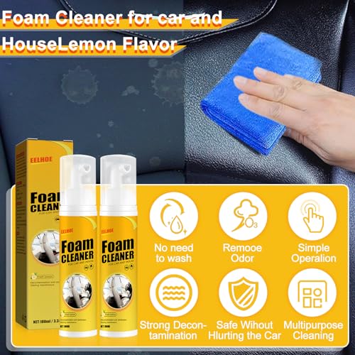 Qooloo 100ml,2pcs Limpiador de Espuma de Coche,Car Magic Foam Cleaner,Multipurpose Foam Cleaner Spray,for Car and Kitchen,Leather Decontamination