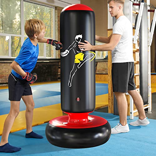 QPAU Bolsa de Boxeo Inflable de 66 Pulgadas, Gran Regalo de Juguete para niños y niñas de 3 5 8 10 12, Bolsa de Boxeo con Soporte para niños para aliviar la energía y Practicar Karate, Taekwondo